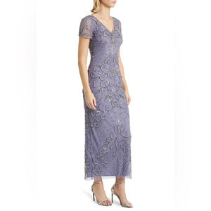 NWT Pisarro Nights Beaded Mesh Column Violet Purple Cocktail Gown Size 12